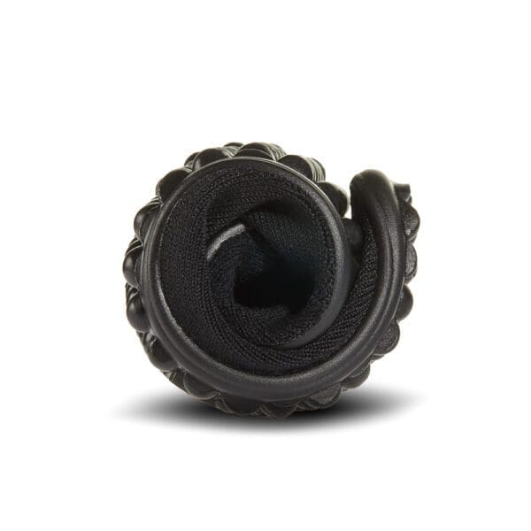 A black ring with a spiral design on it.
