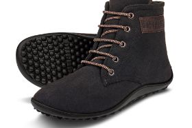 Pair of black canvas ankle boots.
