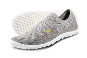 Gray slip-on shoes with white soles.